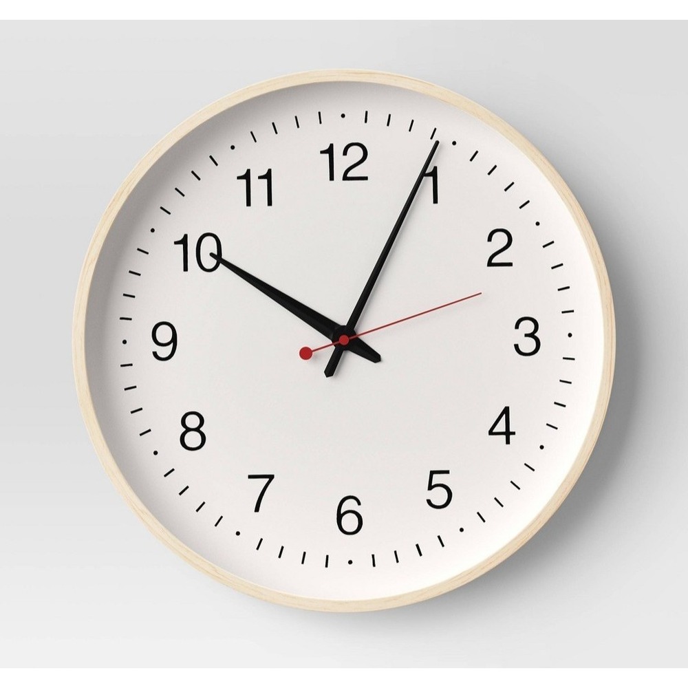 15.5" Schoolhouse Wall Clock Natural Wood Grain